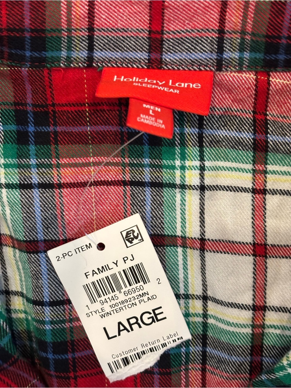 😍NWT Men’s Red & Green Plaid Flannel Pajama Set - Picture 2 of 2